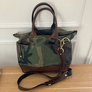 Camouflage Tote Bag with Brown Leather Accents